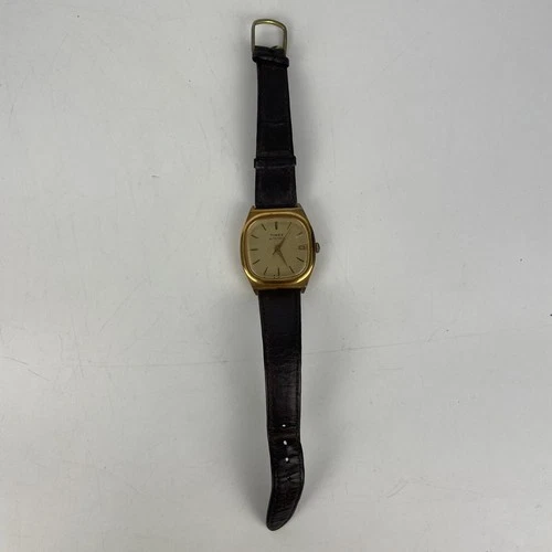 Vintage timex Men's Automatic Gold Tone Square Leather Band 34mm For Repair