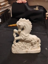 5" Long/6" Tall Vtg Unicorn Figurine/ White W Gold Horn