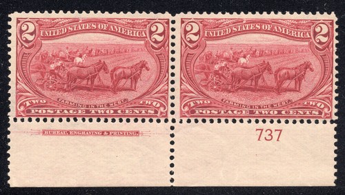 U.S. #286 2c Trans-Mississippi Plate Number Imprint Pair MNH