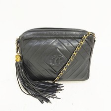 Borsa a tracolla Chanel borsa vintage per fotocamera pelle di agnello nappa nera 2327100