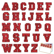 Christmas Tartan Plaid Red Black Patch Letters Iron On 5.5cm x 5.6cm Alphabet E