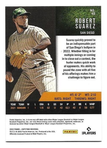 Robert Suarez #45 2022 Panini Capstone San Diego Padres Baseball MLB - Bild 2 von 2