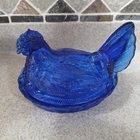 VTG Cobalt Blue Hen On Nest HON Covered Candy Dish 6" Split Tail Perfect C Pics
