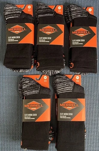 MERRELL Work Elite Work Crew Socks L/XL Mens 12.5-15 Lot Of 5 Brand New