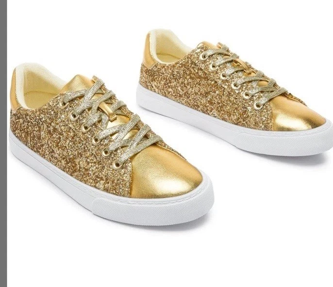 Zapatillas deportivas doradas brillantes con cordones brillantes zapatos brillantes NUEVAS talla 6/37 Foto 3 de 4
