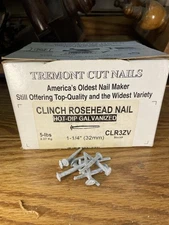 Old Fashioned Clinch Rosehead Cut Nails Galvanized Tremont Nail 1-1/4" 8 oz NOS