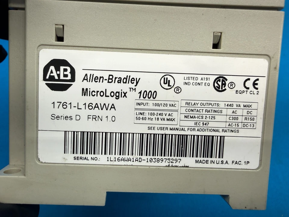 Allen-Bradley 1761-L16AWA MicroLogix 1000 16-Point Controller - Image 3 of 4