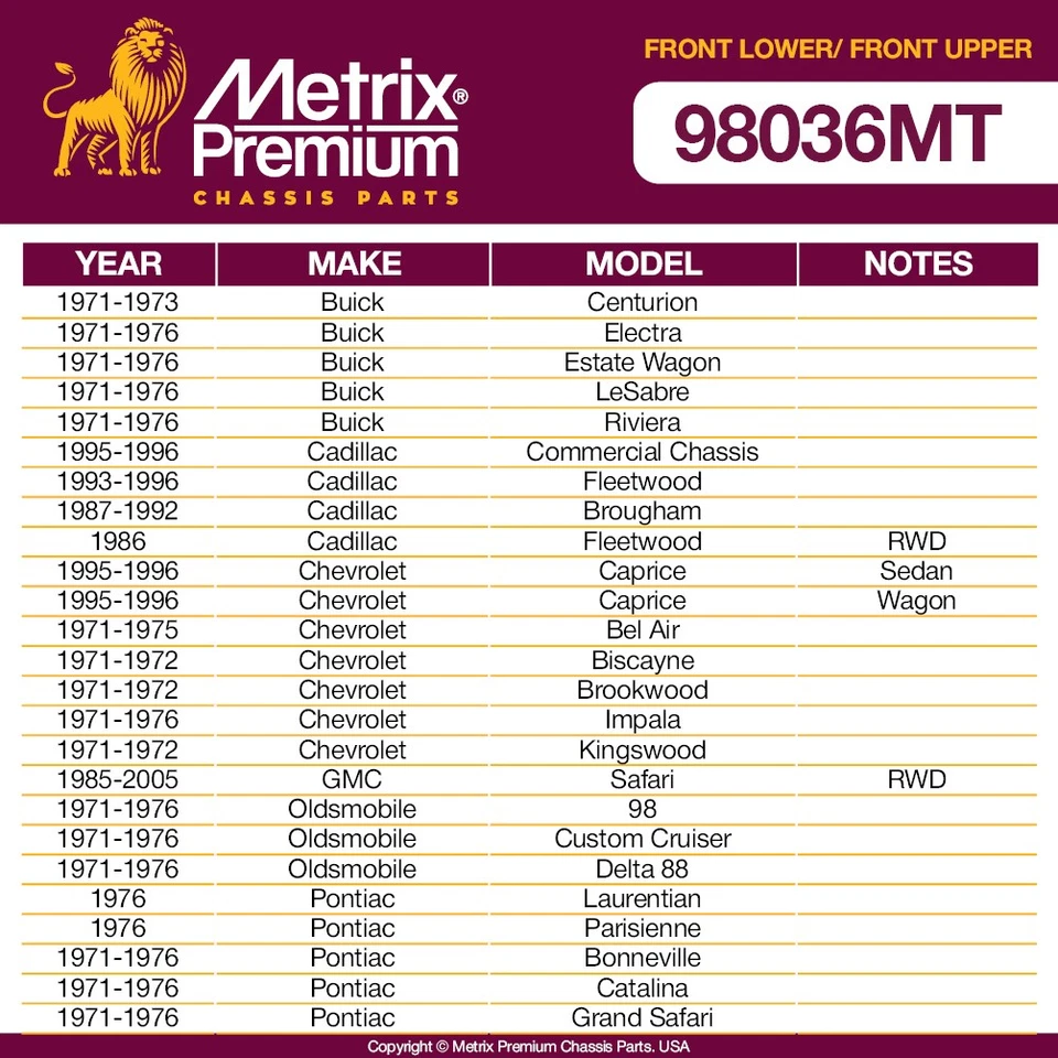 Front Upper & Lower Ball Joint Set for Buick Centurion Chevy Caprice K6141 K5208 - Image 2 of 4