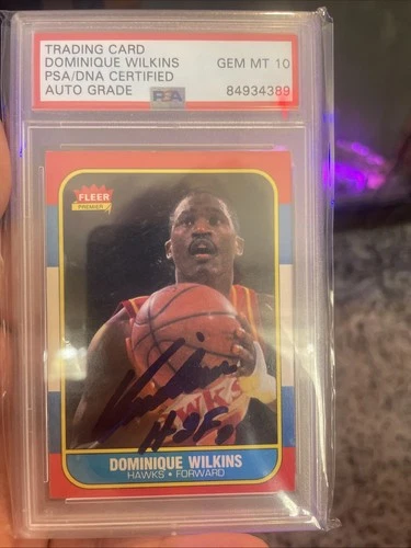 Dominique Wilkins Signed 1986 Fleer #121 Rookie HOF 06 Auto Inscrip PSA/DNA 10