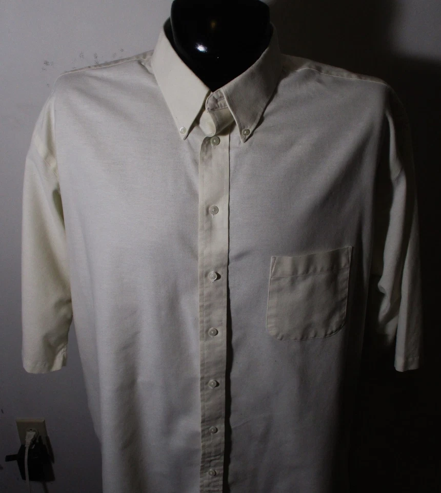STAFFORD Beige Short Sleeve "Oxford" Dress Shirt Men's Size 19 X-Tall - Image 2 of 4