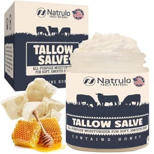 "Beef Tallow for Skin, Organic Grass-Fed Whipped Beef Tallow and Honey Balm Anti