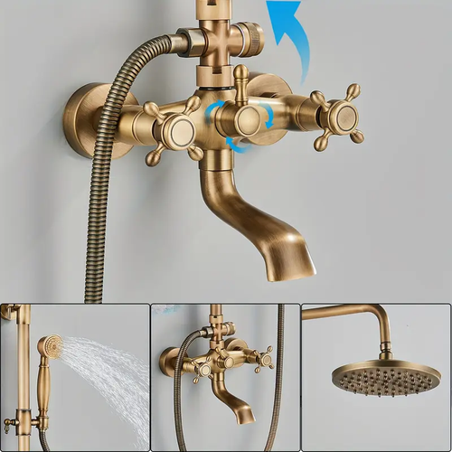 Bathroom Brass Rainfall Shower Mixer Set Shower Valve Knurled Taps Faucet Kit - Picture 7 of 13