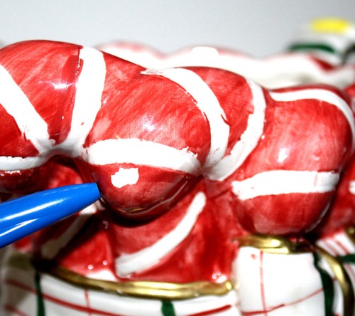 Keramik Weihnachten Deko Zuckerstange Vase Krug rot weiß grün Schleife 'Makel' - Bild 5 von 7