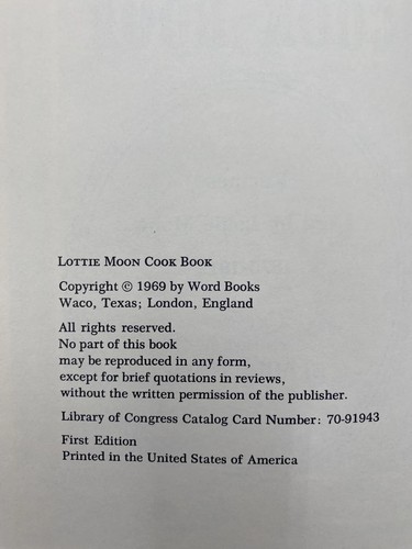 Lottie Moon Cook Book By Calude Rhea HC DJ 1st Ed Vtg 1969 - Picture 6 of 16