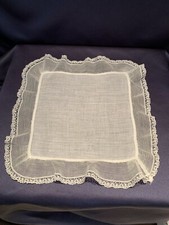 Very Pretty C1910 Ruffled Lace Edged Handmade Handkerchief 10 1/2" by 10 1/2"