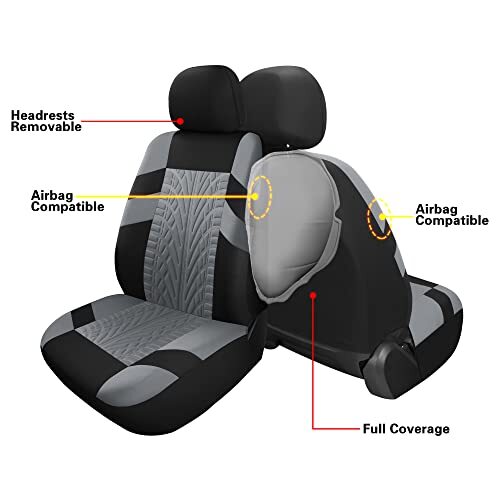 Car Seat Covers Full Set, Washable and Breathable FULL SET 1-Black/Gray - Picture 6 of 7