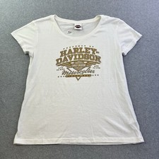 Harley Davidson Shirt Womens Large White Graphic Brandon Florida Short Sleeve
