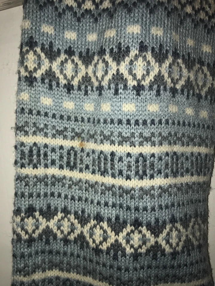 Antigua bufanda azul marino para niñas azul gris copos de nieve tejida Fair Isle acrílico 48x6 pulgadas *defectos Foto 2 de 4