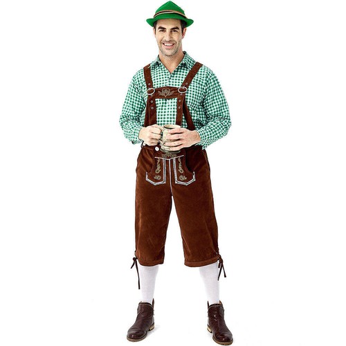 Mens Oktoberfest Bavarian Lederhosen German Traditonal Suspender Shorts - Picture 9 of 16