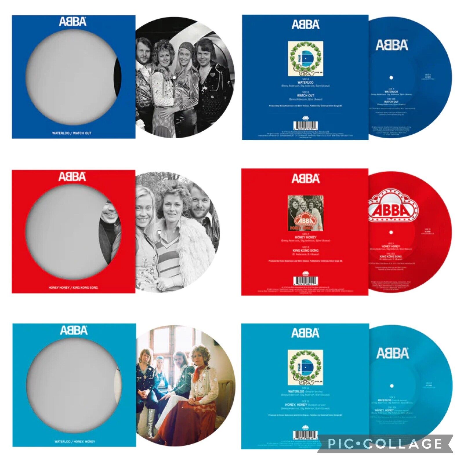 Abba - 3 x 7" Vinyl Singles - Honey Honey, Waterloo & Watch Out - Picture Disc