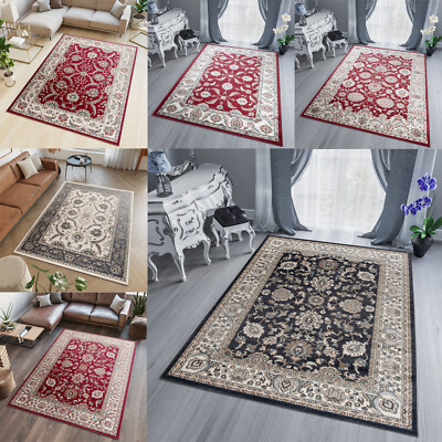 Teppich Kurzflor Klassisch Orientalisch Rubinrot Grau Ornamental Floral ÖKOTEX