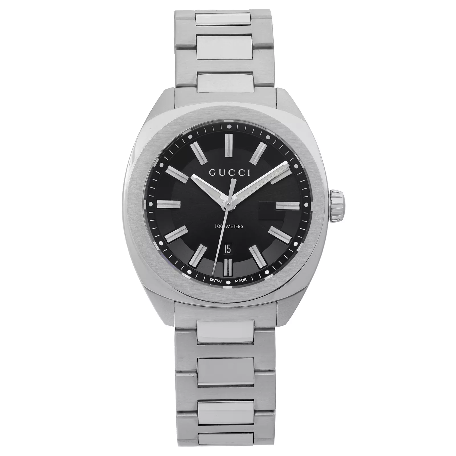 Montre pour homme Gucci G Timeless GG2570 37 mm acier date cadran noir quartz YA142401