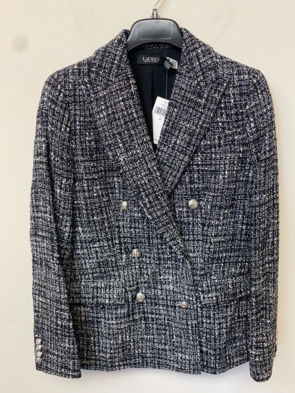 Lauren Ralph Lauren Women's Black/Mascarpone Cream Double Breasted Blazer NWT