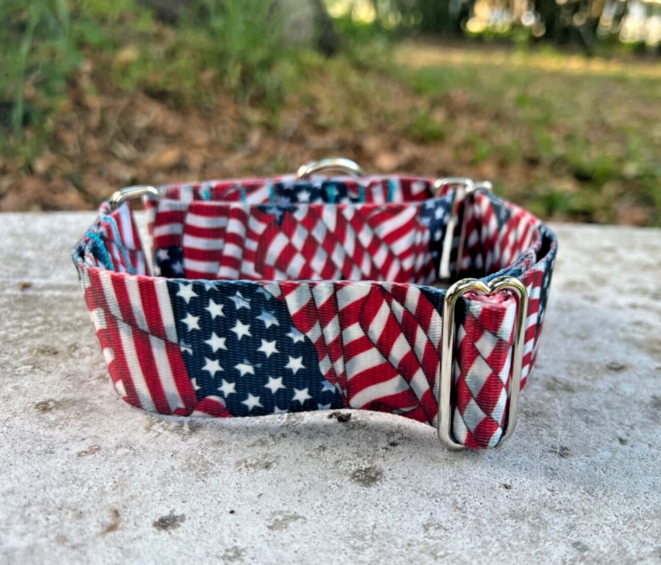 1.5" Wide American Flag Martingale Dog Collar - Patriotic Martingale Collar USA - Image 2 of 4