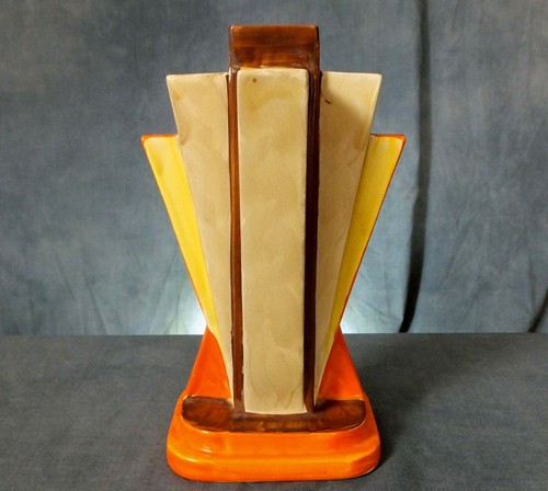 RARE GRAND VASE ANGULAIRE MYOTT HIGH ART DECO PEINT MAIN - Photo 2/10