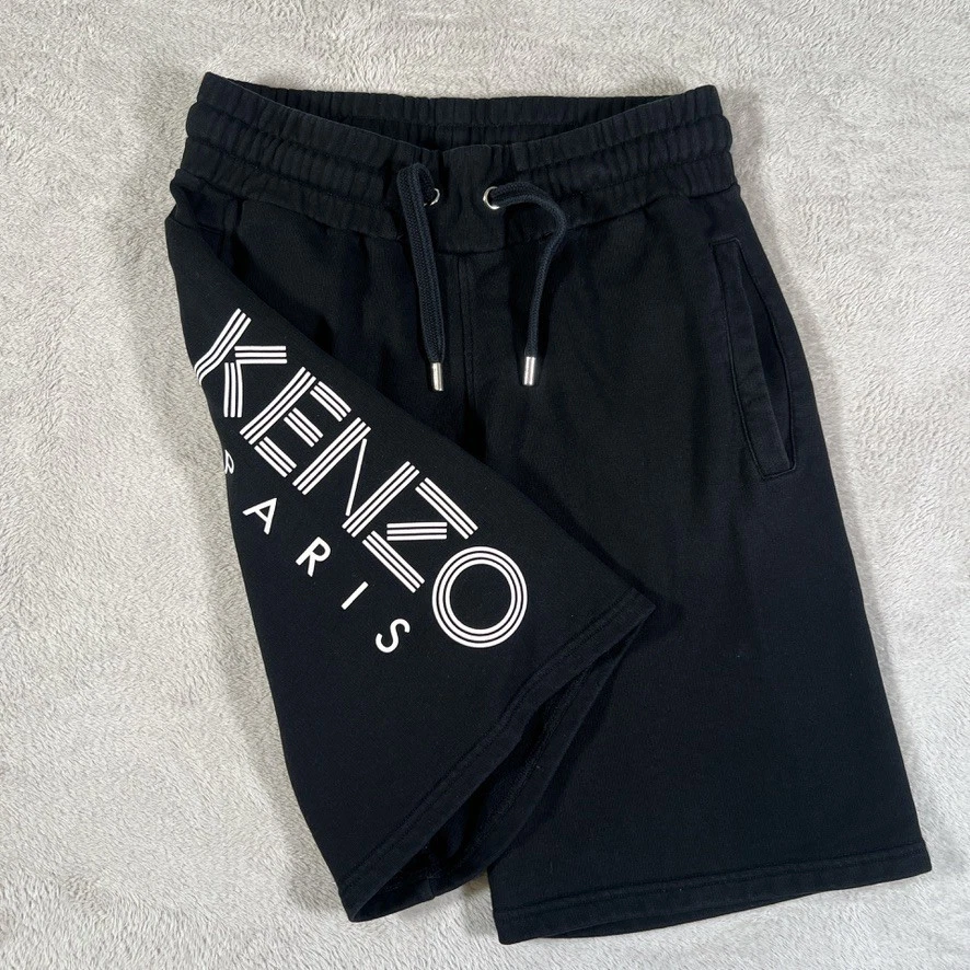 Kenzo Paris Sweat Shorts Men's Size Small Black Logo 10" Drawstrings Cotton Rare