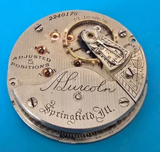 VINTAGE 18 SIZE ILLINOIS 21 JEWEL A. LINCOLN MODEL 6 POCKET WATCH PARTS