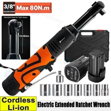 3/8" Electric Cordless Ratchet Right Angle Wrench Impact Power Tool + 2 Battery
