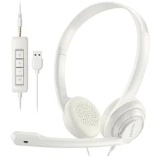 HW02 USB Computer Headset with Clear Chat Microphone Lightweight On-Ear Wired...