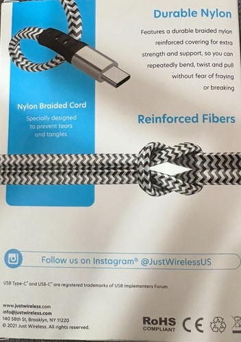 Just Wireless USB-C Cable 6ft Extra Strength for Cell Phones & Tablets - Picture 4 of 4