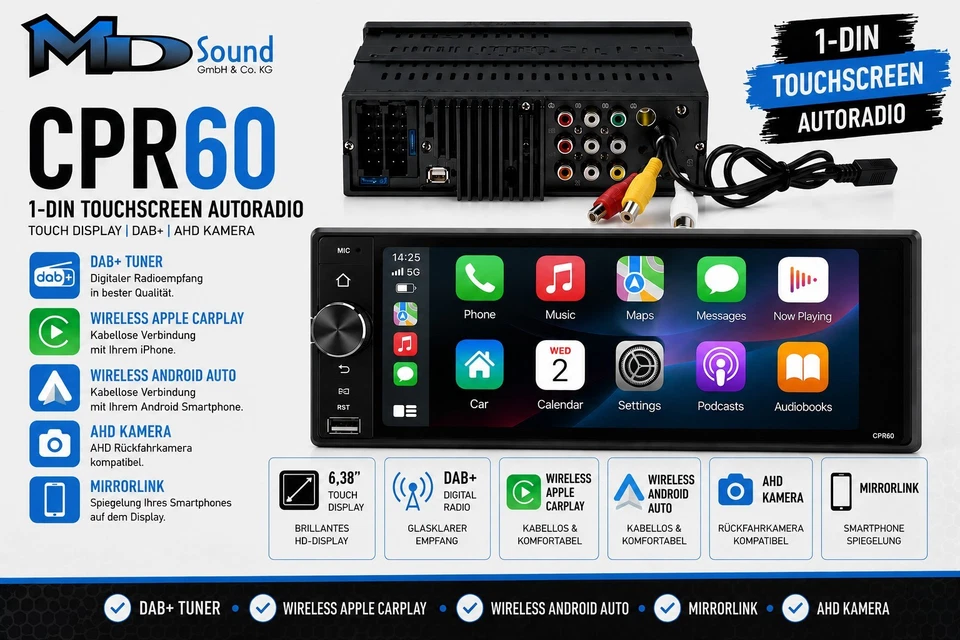 Ampire CPR60 mit Apple Car Play +++ SOFORT LIEFERBAR +++ 1 DIN Autoradio mit DAB - Bild 1 von 4