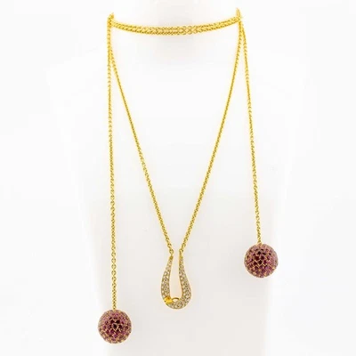 Halskette Collier 750/18K Gelbgold Diamanten 1,1ct F/VS1 Rubin 4ct 114cm - Bild 1 von 4