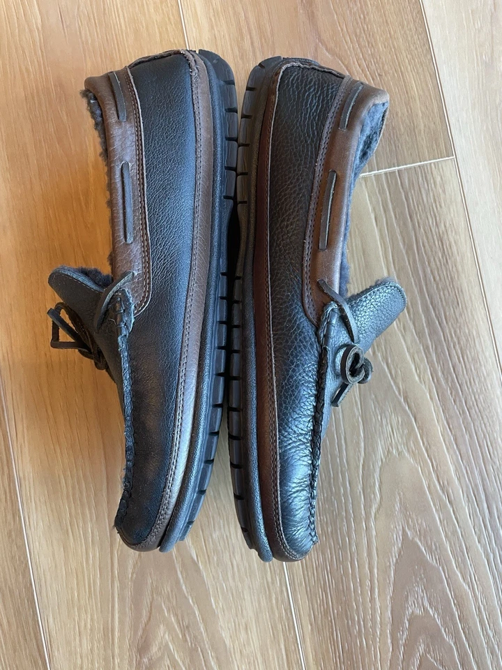 Johnston & Murphy Leather Moccasin Slippers Loafers Black Shearling 11.5M - Image 2 of 4