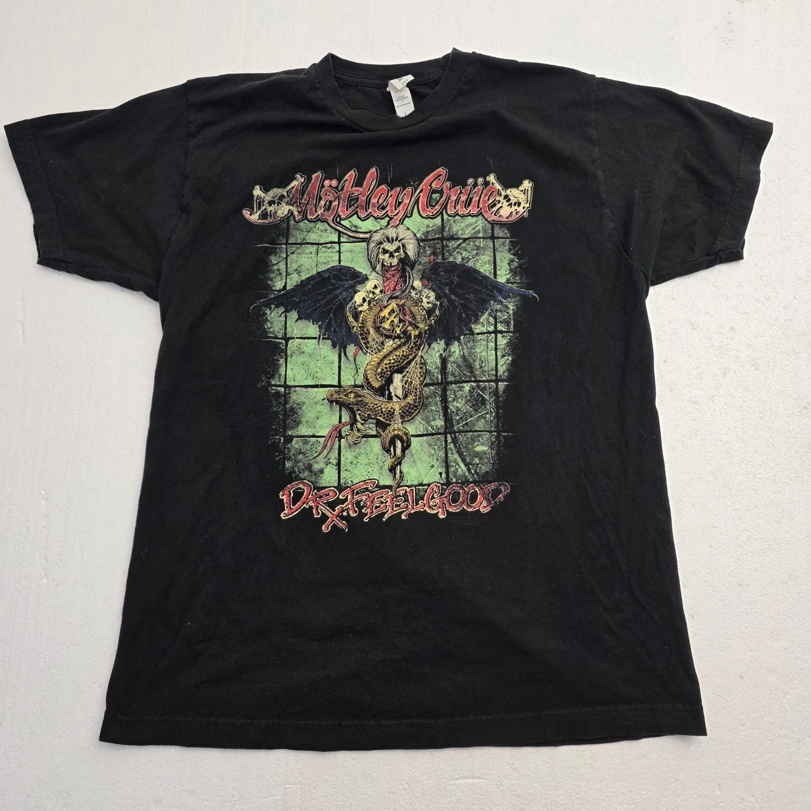 Motley Crue Dr Feelgood Graphic T-Shirt Black Tultex Mens Large Band Tee image 1