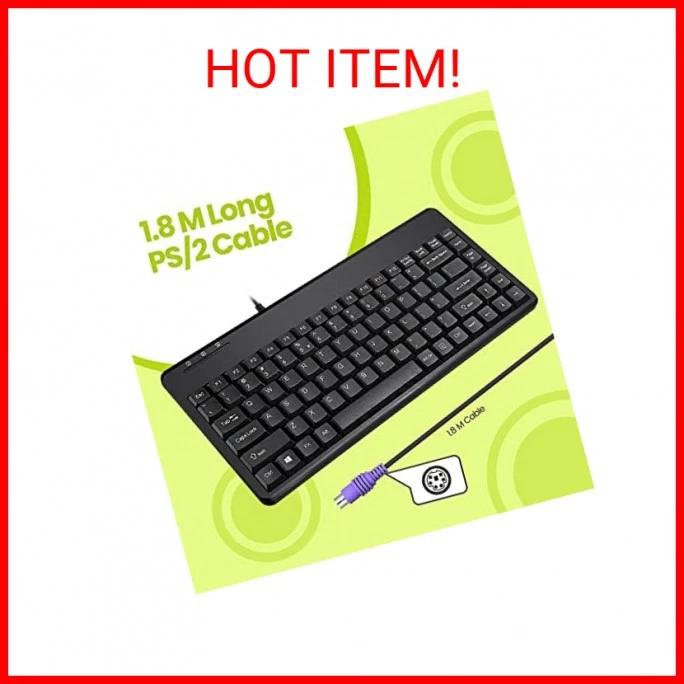 Perixx PERIBOARD-409P Wired PS2 Mini Keyboard, Black, US English Layout - Image 2 of 2