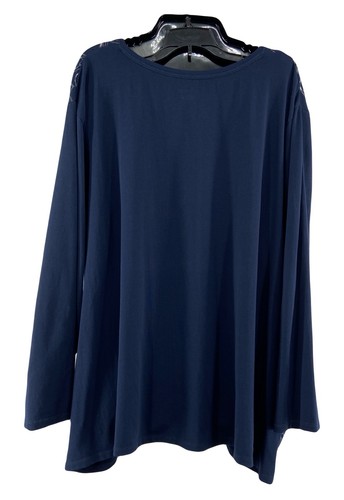 Túnica Catherines para mujer talla 4X azul marino cuello en V L.S. Tachuelas elásticas con gráficos brillantes - Imagen 3 de 4