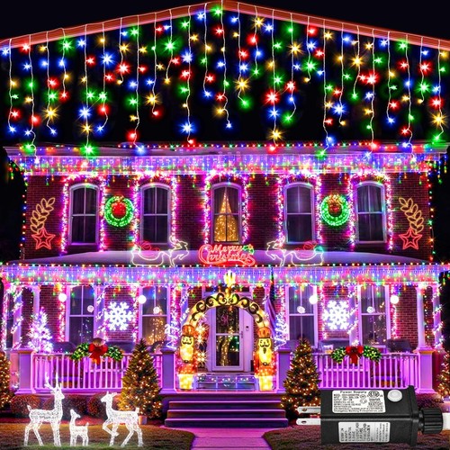 Icicle lights Outdoor - 33ft Christmas Lights with 400LED 75 Drops 8 Modes, P...