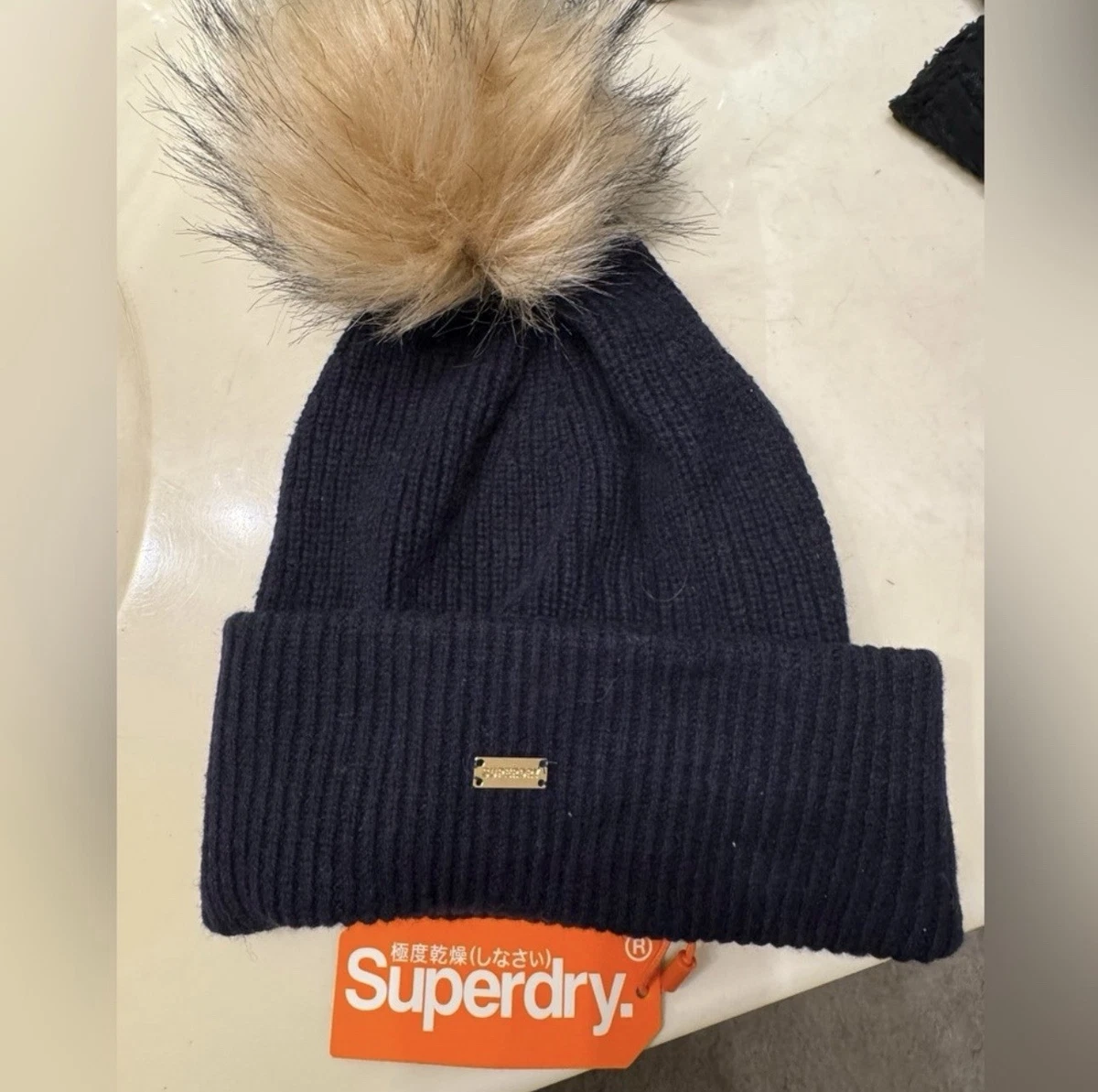 Superdry Soft Rib Knit Beanie Hat in Black