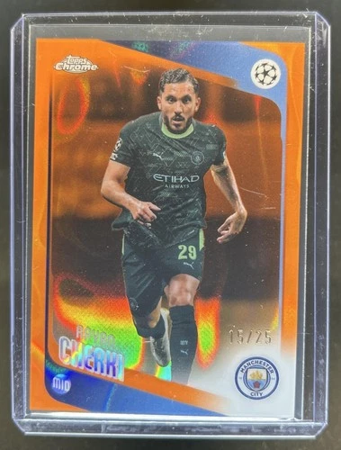 2025-26 Topps Chrome UEFA CC Rayan Cherki Orange Lava Refractor #/25 Man City