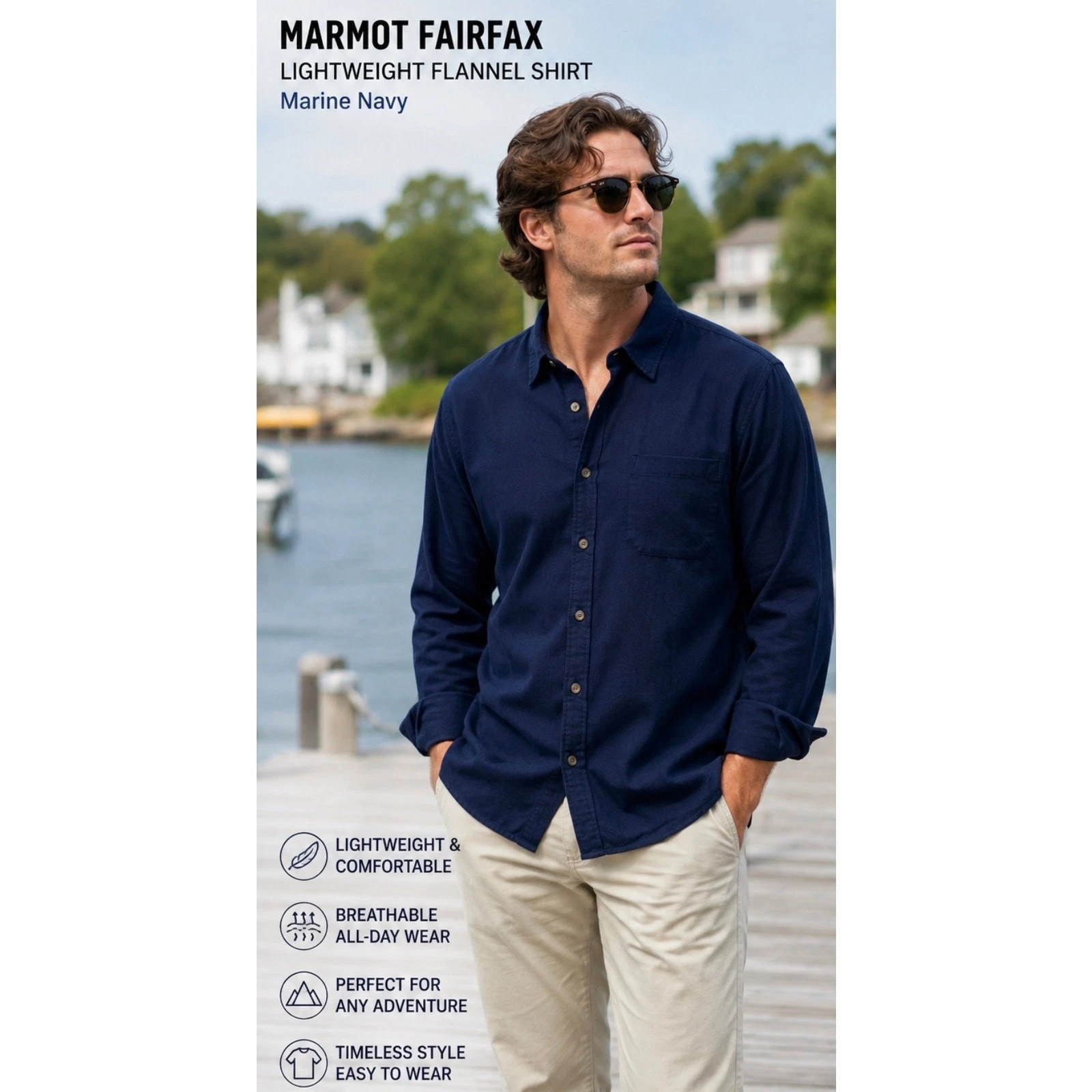 Marmot Fairfax Flannel Shirt Mens XL Navy Lightweight Button Up NWT
