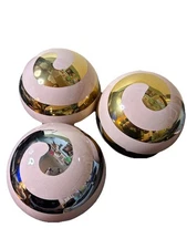Set Of 3 Metallic Silver, Gold Pink Decorative Sphere Orb Ceramic 4” High Gloss