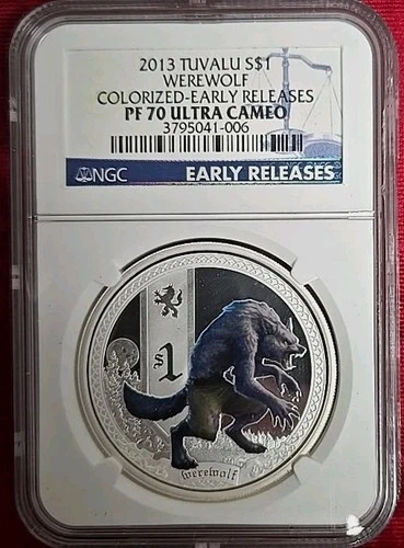 2013 Tuvalu $1 Werewolf Colorized NGC Proof 70 Ultra Cameo
