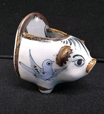 Vintage Ken Edwards Hand Painted Wall Pocket Vase Pig Butterfly Bird Mexico EUC