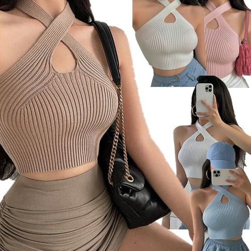Women Top Sleeveless Hollow Out Knitting Style Clothing - Picture 1 of 30