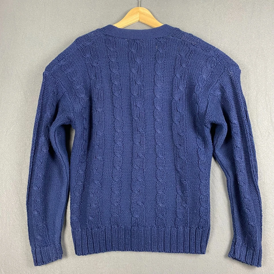 Apostrophe Cardigan Women L Navy Cable Knit V-Neck Button Front Sweater Preppy - Image 3 of 4