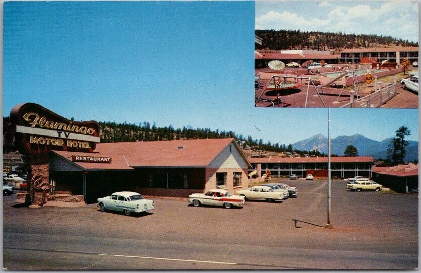 FLAGSTAFF Arizona Postal "Hotel Flamingo" Carretera Ruta 66 Carretera Años 50 Coches